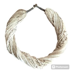 Delicate white and silver beaded necklace, 19"